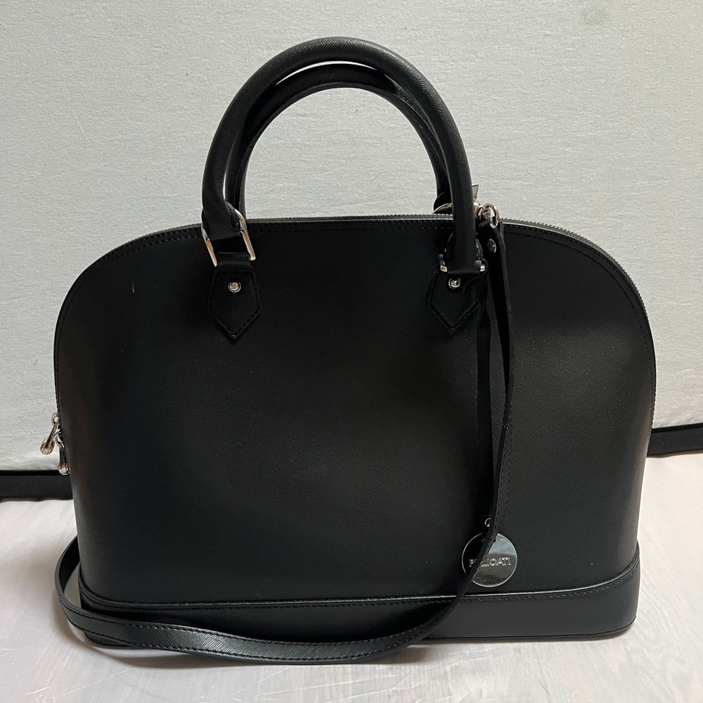 PULICATI Leather Large Domed Satchel Tote Black Pink Womens Italy